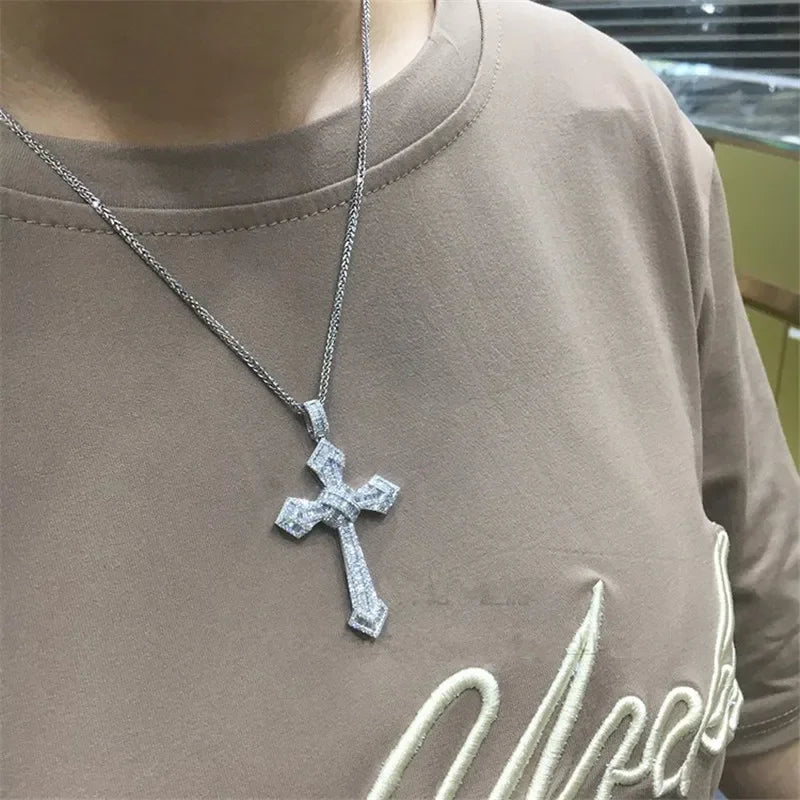 14K Gold Long Diamond Cross Pendant & 925 Sterling Silver - Empire P.E