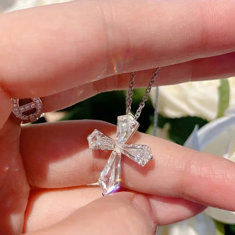 2021 Handmade Lab Diamond Cross Pendant 925 Sterling Silver moissanite Jewelry - Empire P.E
