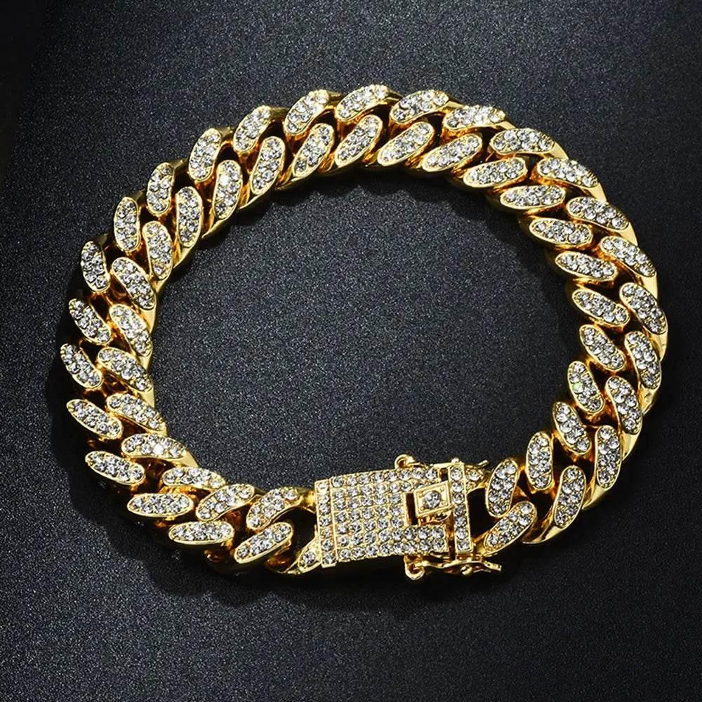 Necklace +Watch+Bracelet Hip Hop Miami Curb Cuban Chain Silver Color Full Iced Out Paved Rhinestones CZ Bling For Men Jewelry - Empire P.E