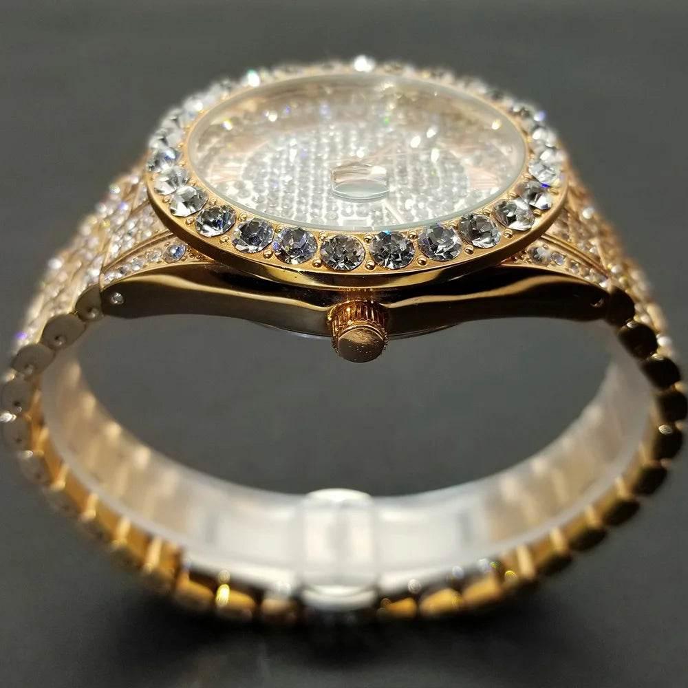 MISSFOX Hip Hop Men Watches Brand Luxury Roman Ice Out Automatic Date Male Wristwatch Full Diamond Waterproof Luminous Watch New - Empire P.E