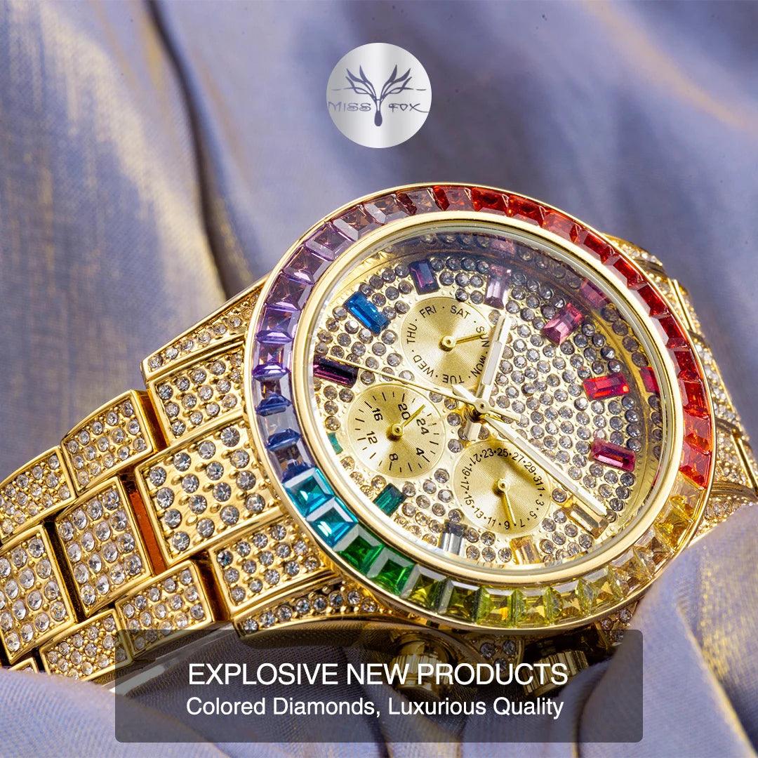 Hip Hop Calendar Watch For Men Stylsih Ice Out Green Diamond - Empire P.E