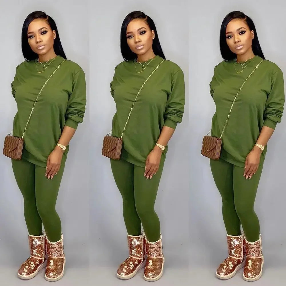 Fall Fashion Classic Solid Women's Set 2 Two Piece Set - Empire P.E