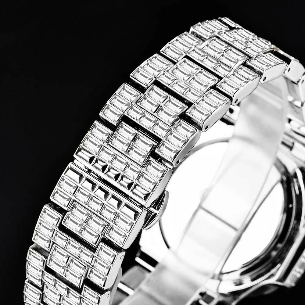Luxury Iced Out Watch For Men Hip Hop Diamond Silver Quartz reloj hombre High End Dive Stainless Steel Male Watches Dropshipping - Empire P.E