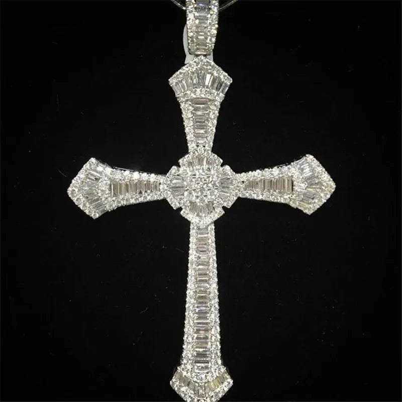 14K Gold Long Diamond Cross Pendant & 925 Sterling Silver - Empire P.E