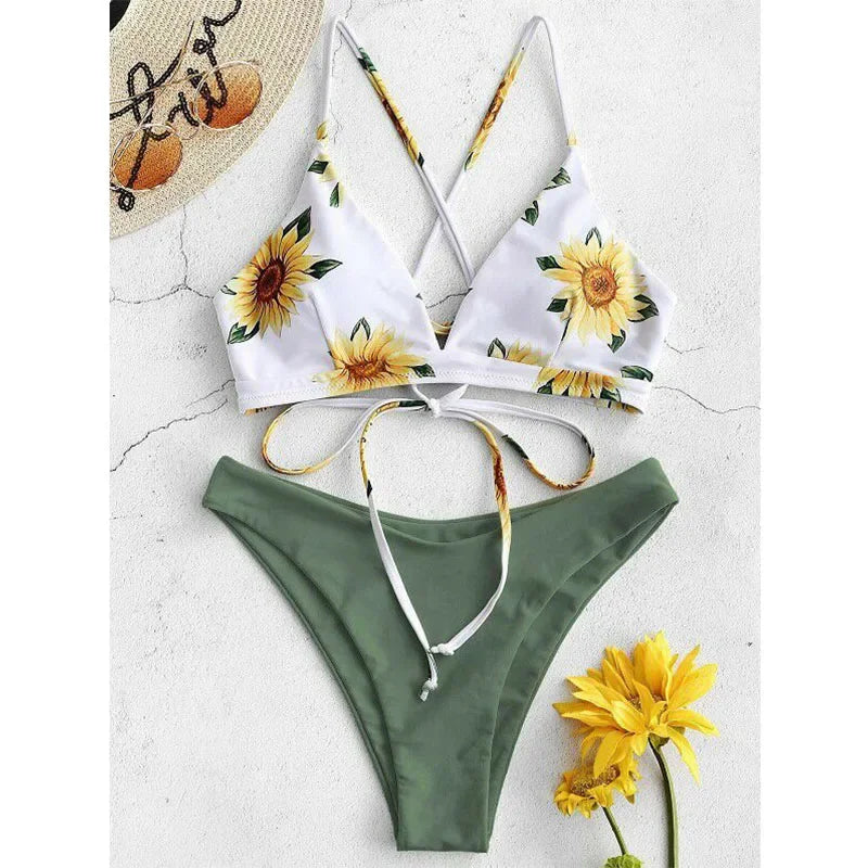 2025 Women's Sunflower Printed Bikini Set