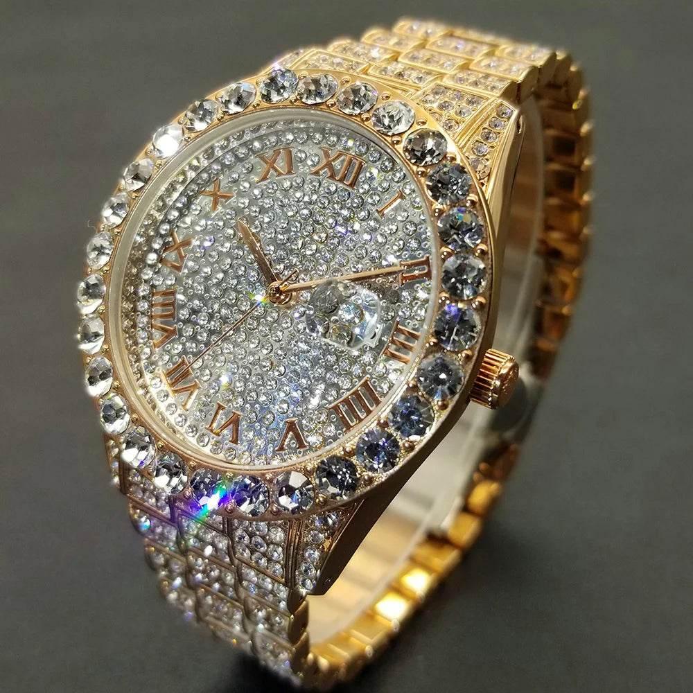 MISSFOX Hip Hop Men Watches Brand Luxury Roman Ice Out Automatic Date Male Wristwatch Full Diamond Waterproof Luminous Watch New - Empire P.E