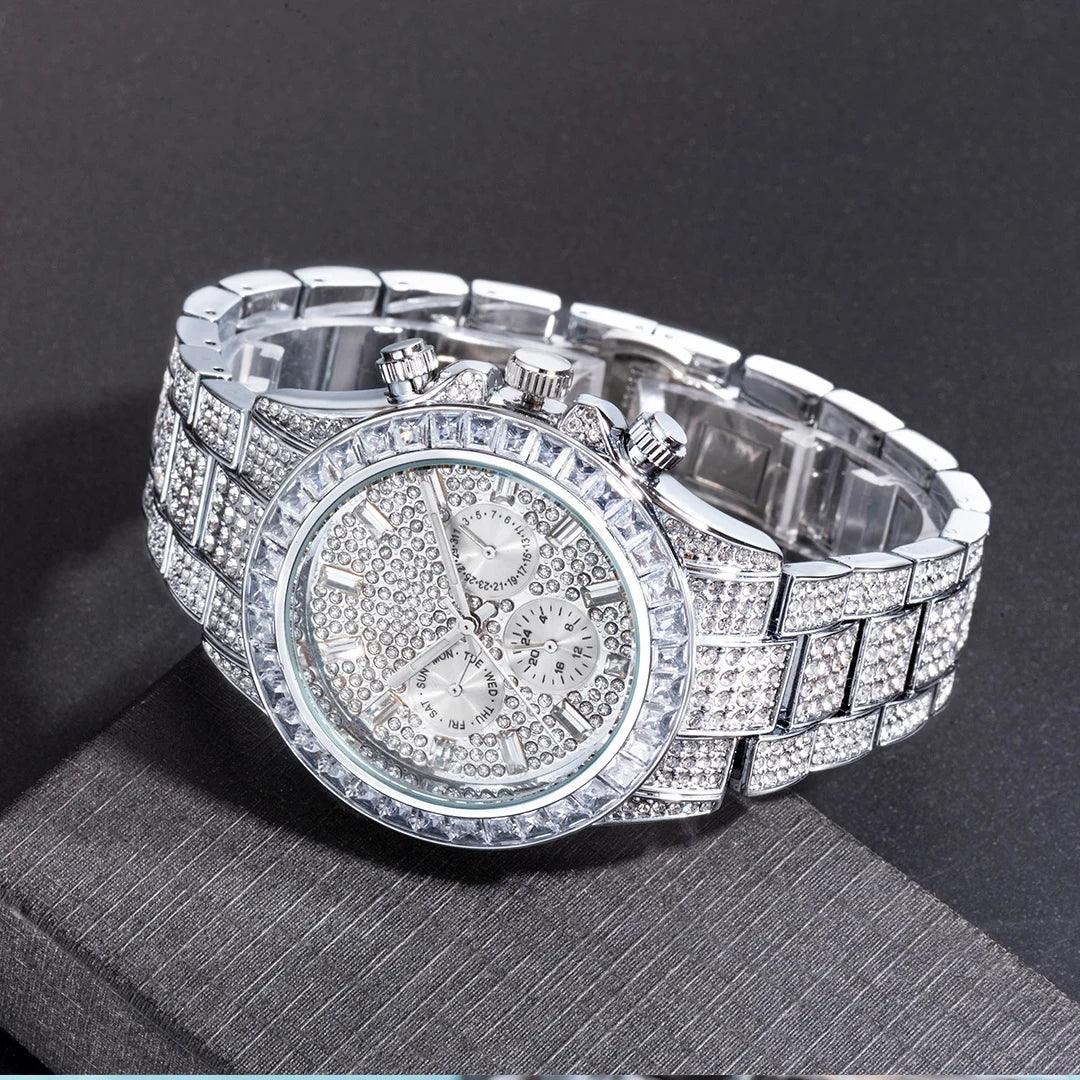 Hip Hop Calendar Watch For Men Stylsih Ice Out Green Diamond - Empire P.E