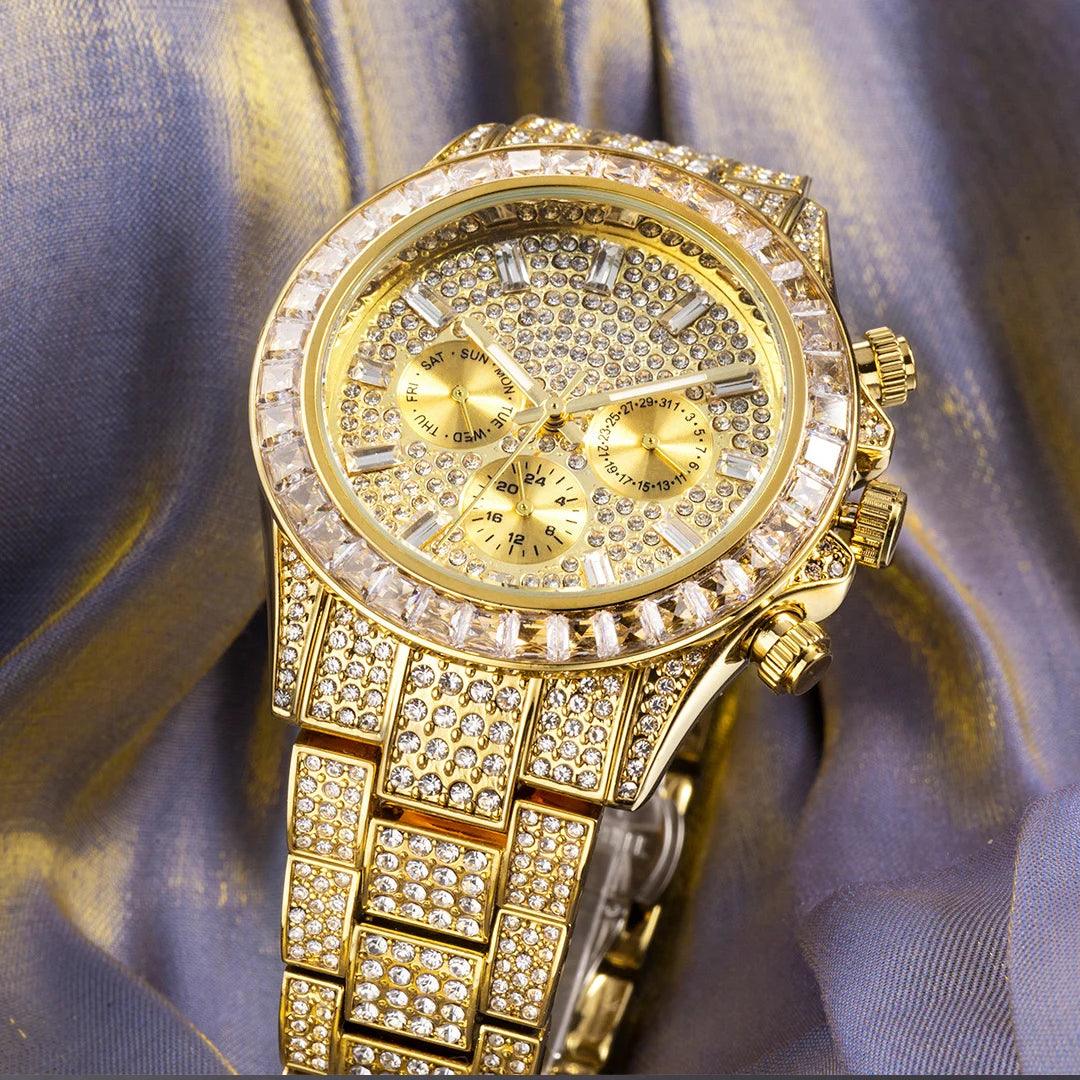 Hip Hop Calendar Watch For Men Stylsih Ice Out Green Diamond - Empire P.E