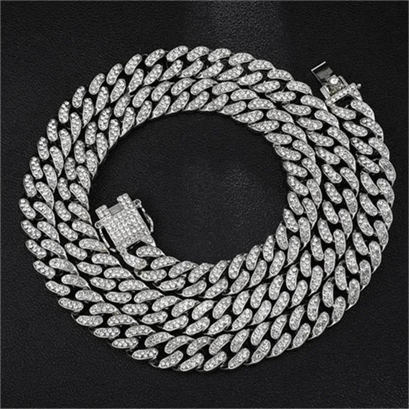 Necklace +Watch+Bracelet Hip Hop Miami Curb Cuban Chain Silver Color Full Iced Out Paved Rhinestones CZ Bling For Men Jewelry - Empire P.E