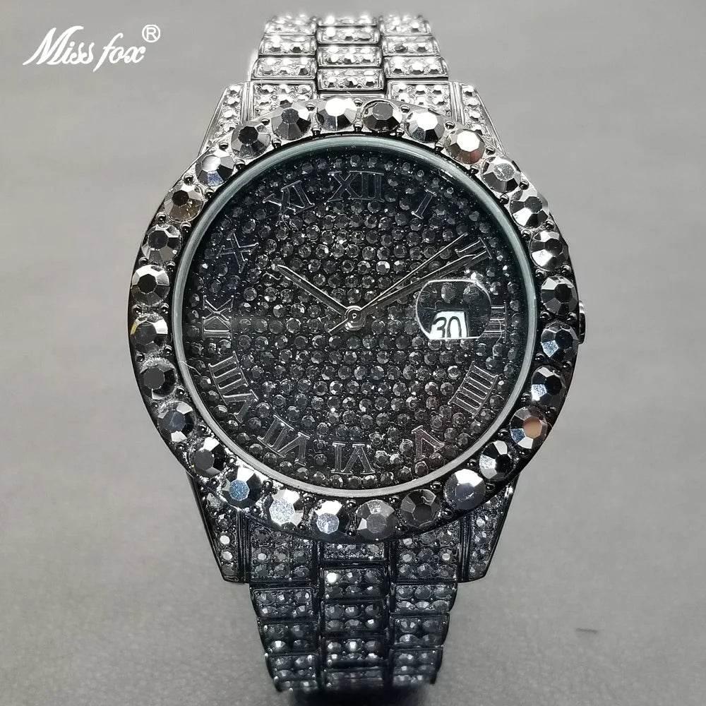 MISSFOX Hip Hop Men Watches Brand Luxury Roman Ice Out Automatic Date Male Wristwatch Full Diamond Waterproof Luminous Watch New - Empire P.E