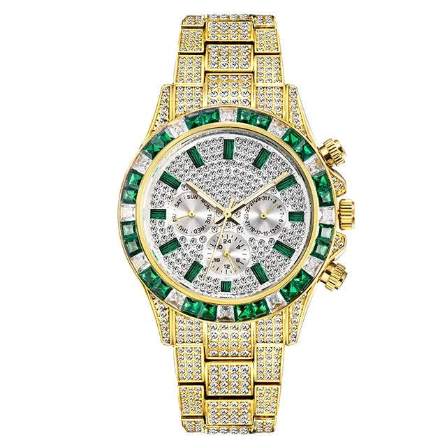 Hip Hop Calendar Watch For Men Stylsih Ice Out Green Diamond - Empire P.E