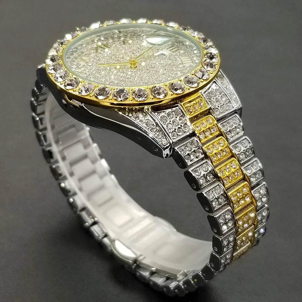 MISSFOX Hip Hop Men Watches Brand Luxury Roman Ice Out Automatic Date Male Wristwatch Full Diamond Waterproof Luminous Watch New - Empire P.E