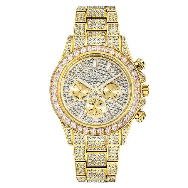 Hip Hop Calendar Watch For Men Stylsih Ice Out Green Diamond - Empire P.E