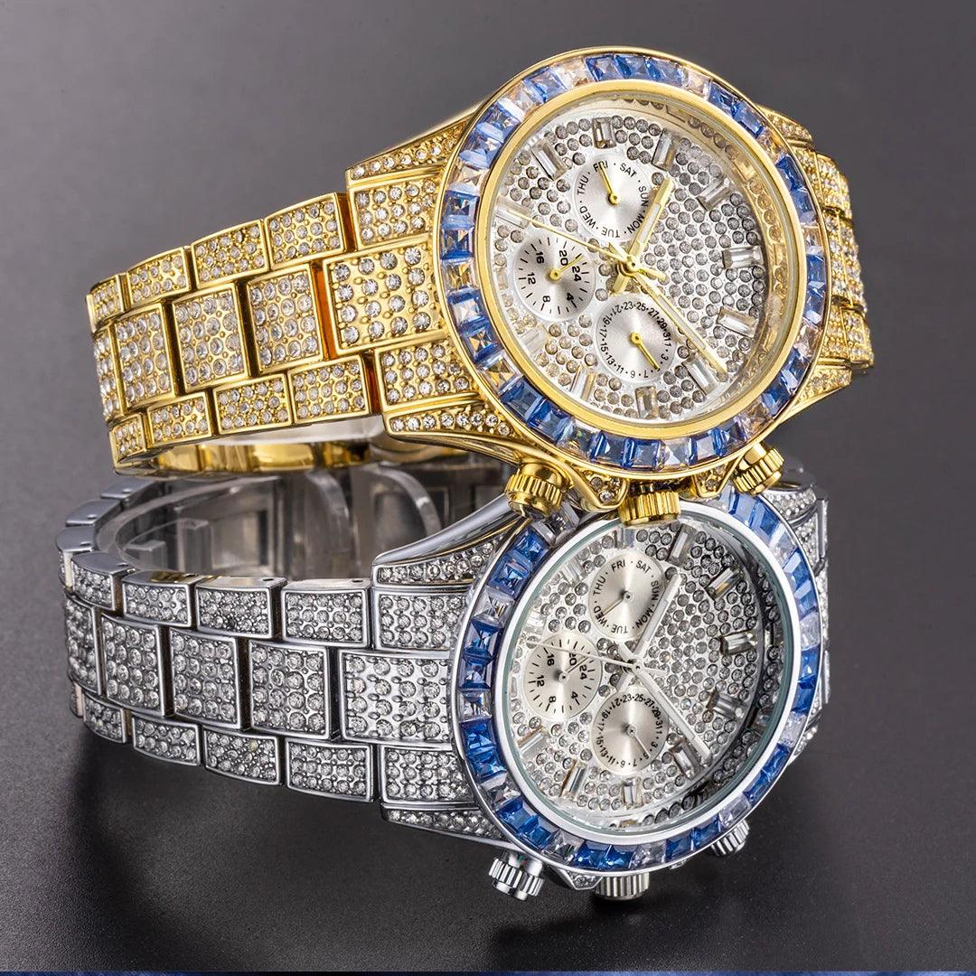 Hip Hop Calendar Watch For Men Stylsih Ice Out Green Diamond - Empire P.E