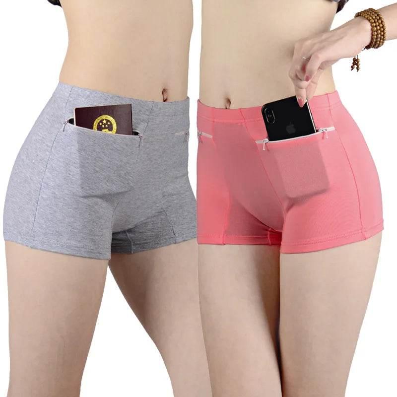 Plus Size Women Safety Short Pants Soft Boyshort Under Skirt Shorts With Zipper Pockets Breathable Theft-proof Female Underwear - Empire P.E