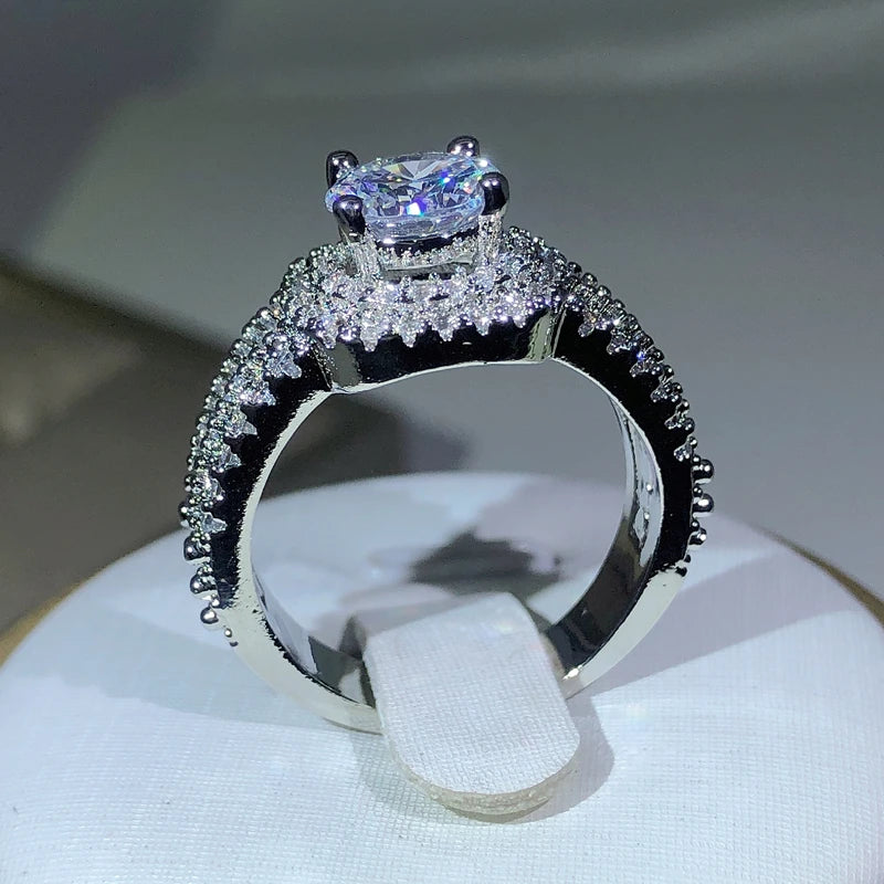 Luxury Women 925 Silver Hip Hop Square Zircon Ring