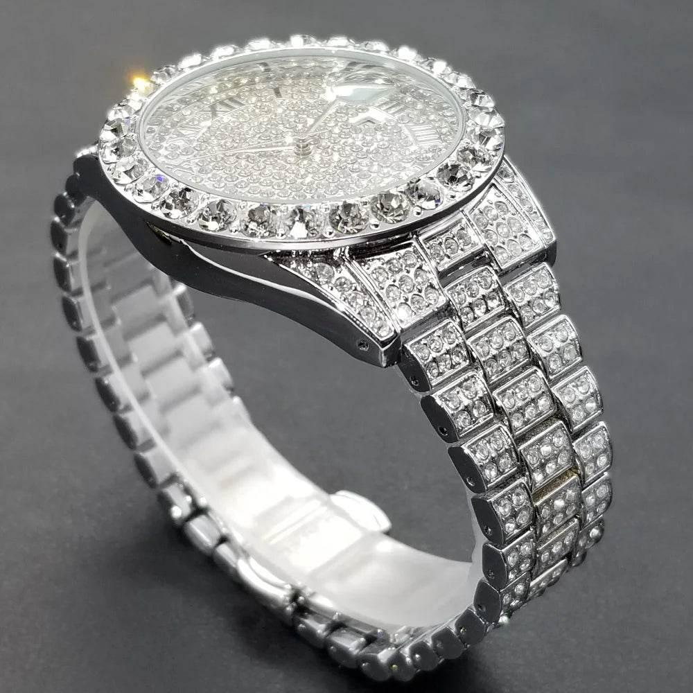 MISSFOX Hip Hop Men Watches Brand Luxury Roman Ice Out Automatic Date Male Wristwatch Full Diamond Waterproof Luminous Watch New - Empire P.E