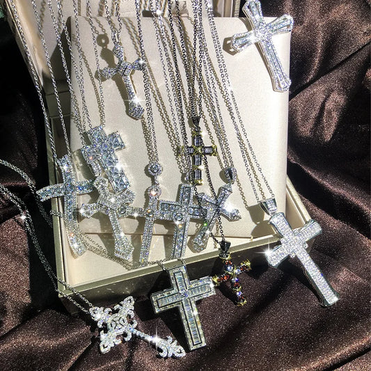 925 Silver 13 Style Cross White Zircon Pendant Necklace
