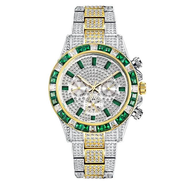 Hip Hop Calendar Watch For Men Stylsih Ice Out Green Diamond - Empire P.E