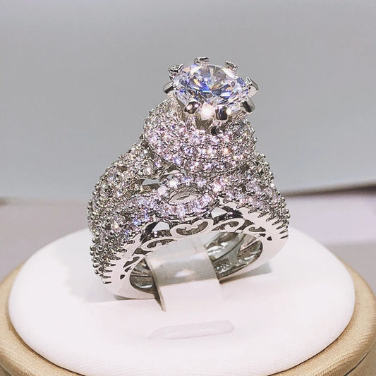 925 Silver Trendy Milangirl White Crystal Round Ring