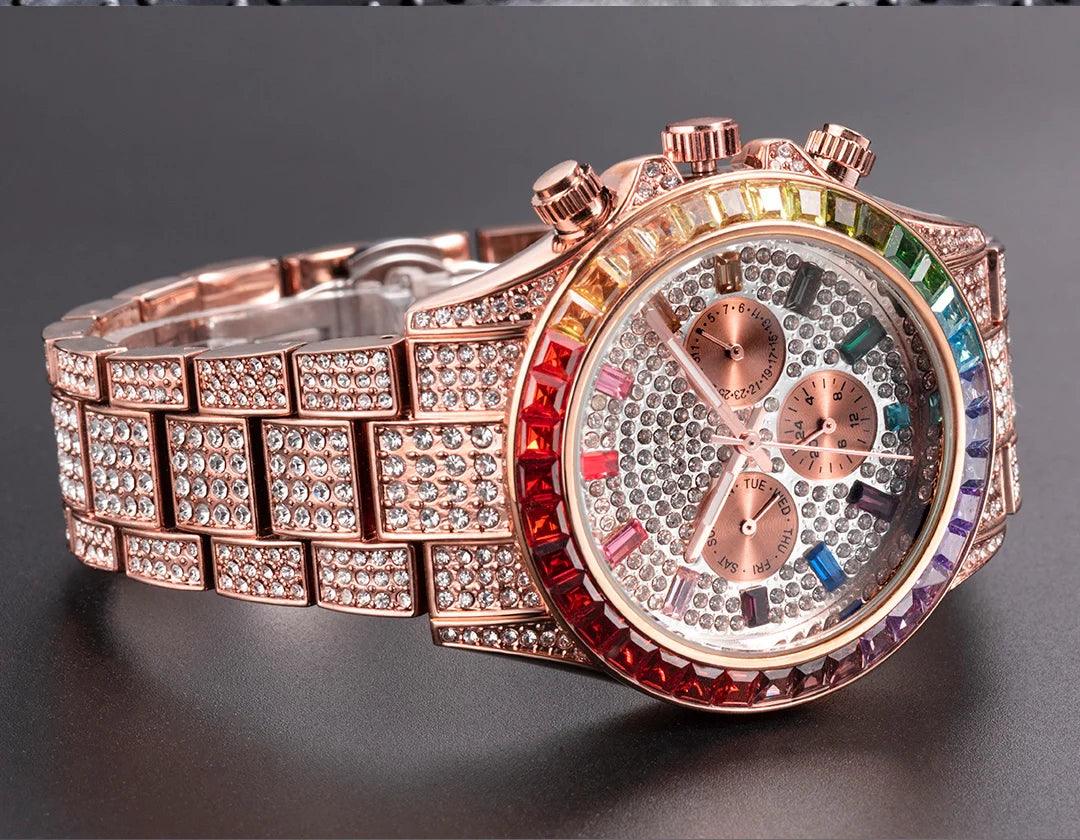 Hip Hop Calendar Watch For Men Stylsih Ice Out Green Diamond - Empire P.E