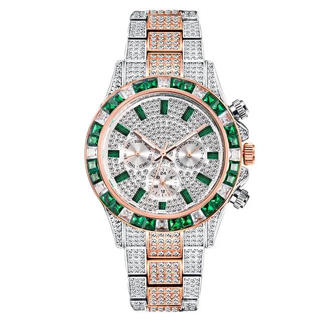 Hip Hop Calendar Watch For Men Stylsih Ice Out Green Diamond - Empire P.E