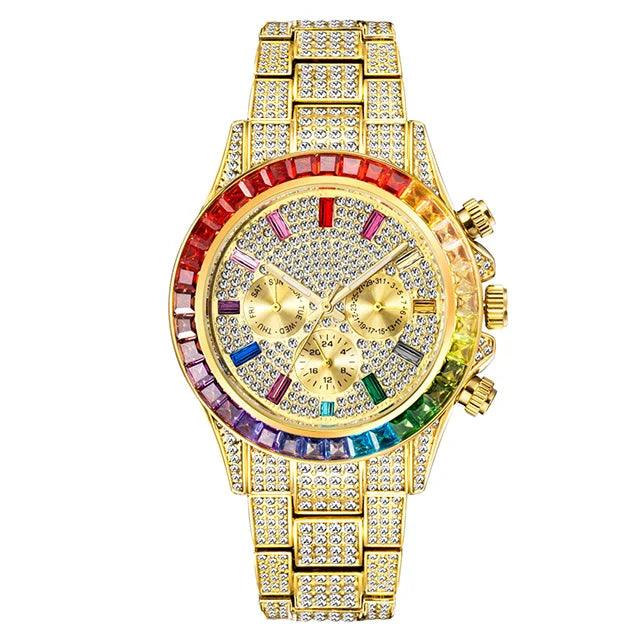 Hip Hop Calendar Watch For Men Stylsih Ice Out Green Diamond - Empire P.E