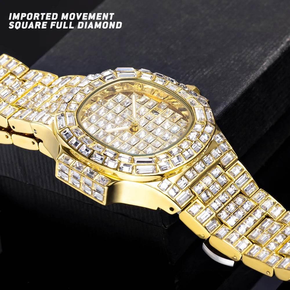 Luxury Iced Out Watch For Men Hip Hop Diamond Silver Quartz reloj hombre High End Dive Stainless Steel Male Watches Dropshipping - Empire P.E