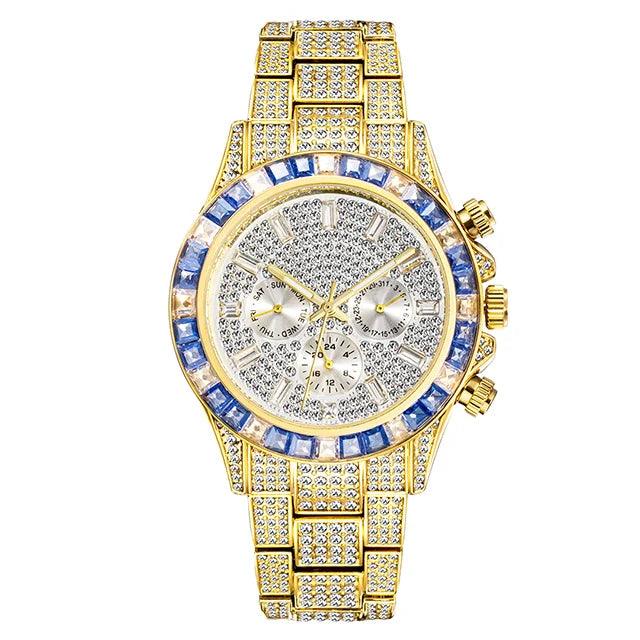 Hip Hop Calendar Watch For Men Stylsih Ice Out Green Diamond - Empire P.E