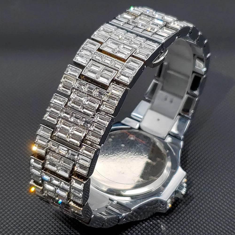 Luxury Iced Out Watch For Men Hip Hop Diamond Silver Quartz reloj hombre High End Dive Stainless Steel Male Watches Dropshipping - Empire P.E