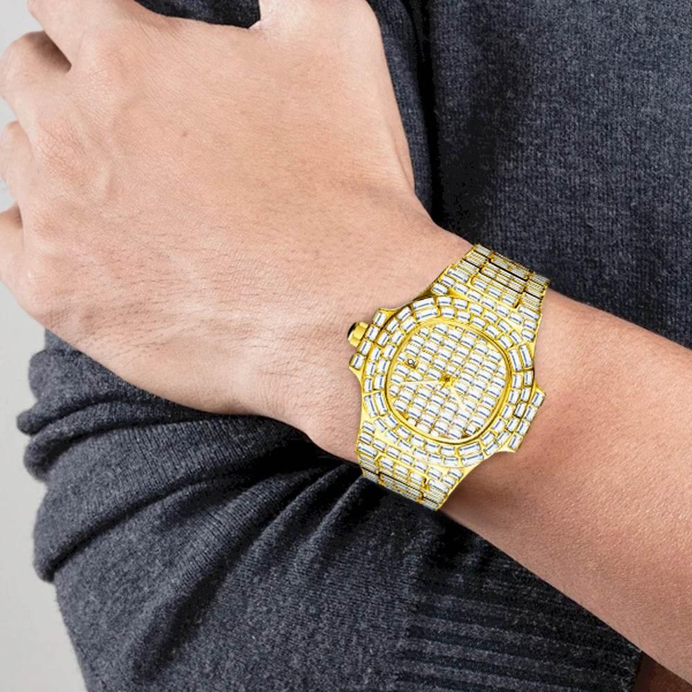 Luxury Iced Out Watch For Men Hip Hop Diamond Silver Quartz reloj hombre High End Dive Stainless Steel Male Watches Dropshipping - Empire P.E