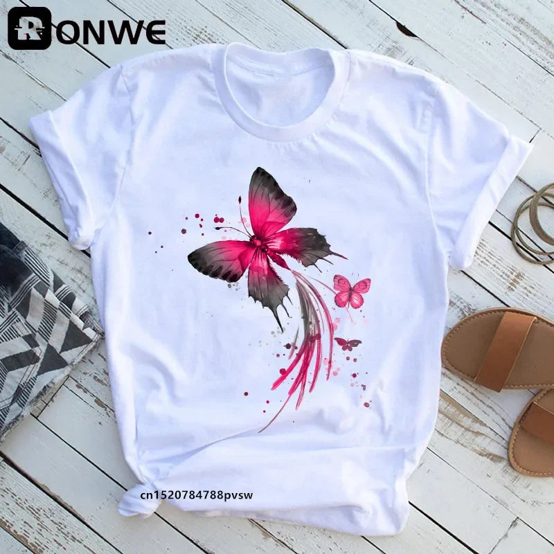 Woman Butterfly Tree Print T-Shirt - Empire P.E