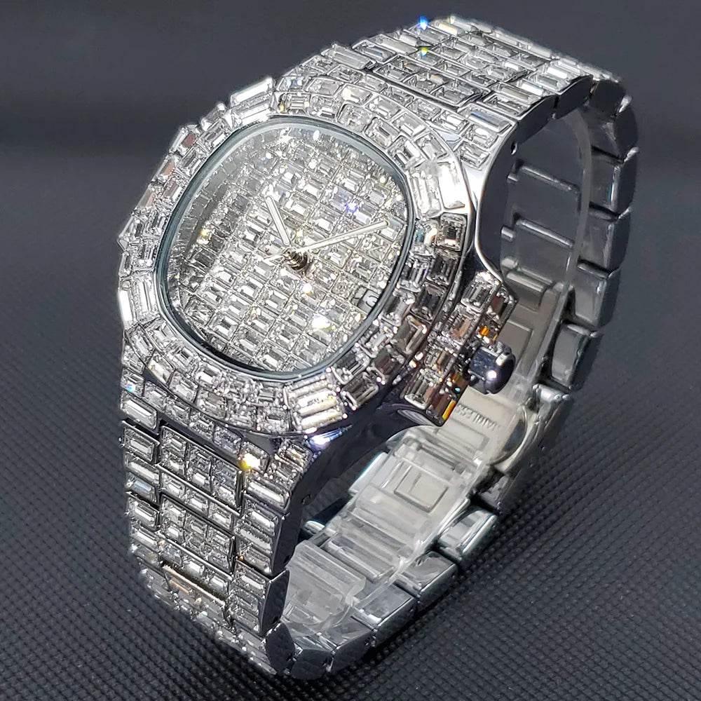 Luxury Iced Out Watch For Men Hip Hop Diamond Silver Quartz reloj hombre High End Dive Stainless Steel Male Watches Dropshipping - Empire P.E