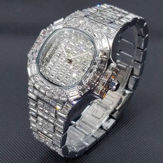 Luxury Iced Out Watch For Men Hip Hop Diamond Silver Quartz reloj hombre High End Dive Stainless Steel Male Watches Dropshipping - Empire P.E