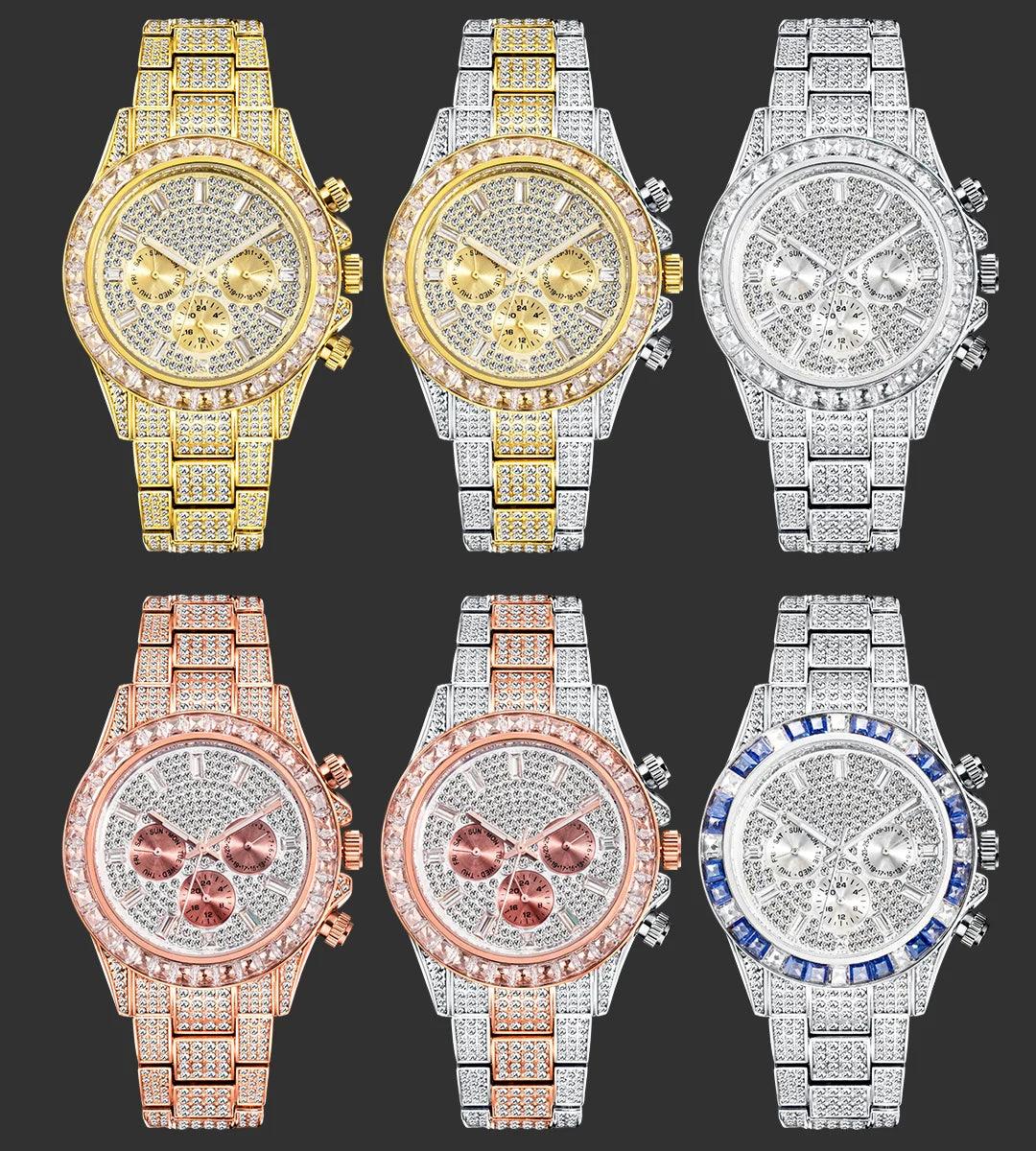 Hip Hop Calendar Watch For Men Stylsih Ice Out Green Diamond - Empire P.E