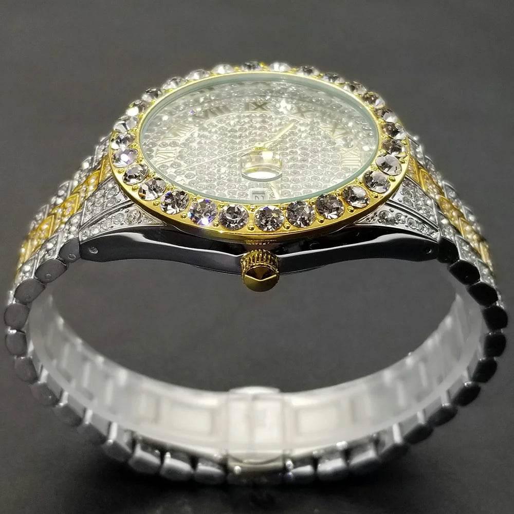 MISSFOX Hip Hop Men Watches Brand Luxury Roman Ice Out Automatic Date Male Wristwatch Full Diamond Waterproof Luminous Watch New - Empire P.E