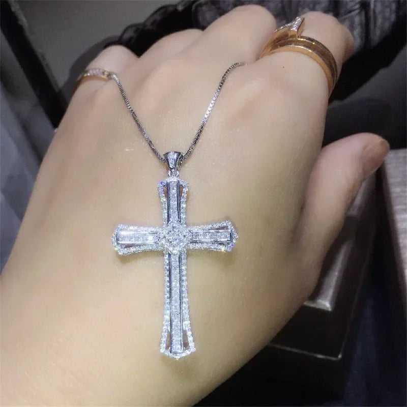 14K Gold Long Diamond Cross Pendant & 925 Sterling Silver - Empire P.E