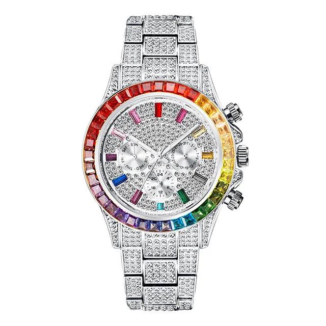 Hip Hop Calendar Watch For Men Stylsih Ice Out Green Diamond - Empire P.E