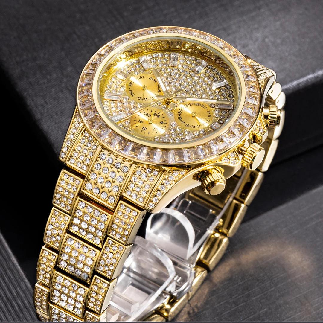 Hip Hop Calendar Watch For Men Stylsih Ice Out Green Diamond - Empire P.E