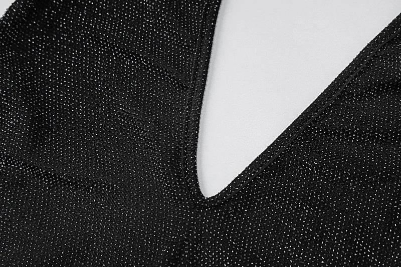 Hugcitar Bling Glitter Women Deep V Neck Backless Skinny Jumpsuit 2022 New Bodycon Sexy Streetwear Party Club Elegant Shine - Empire P.E