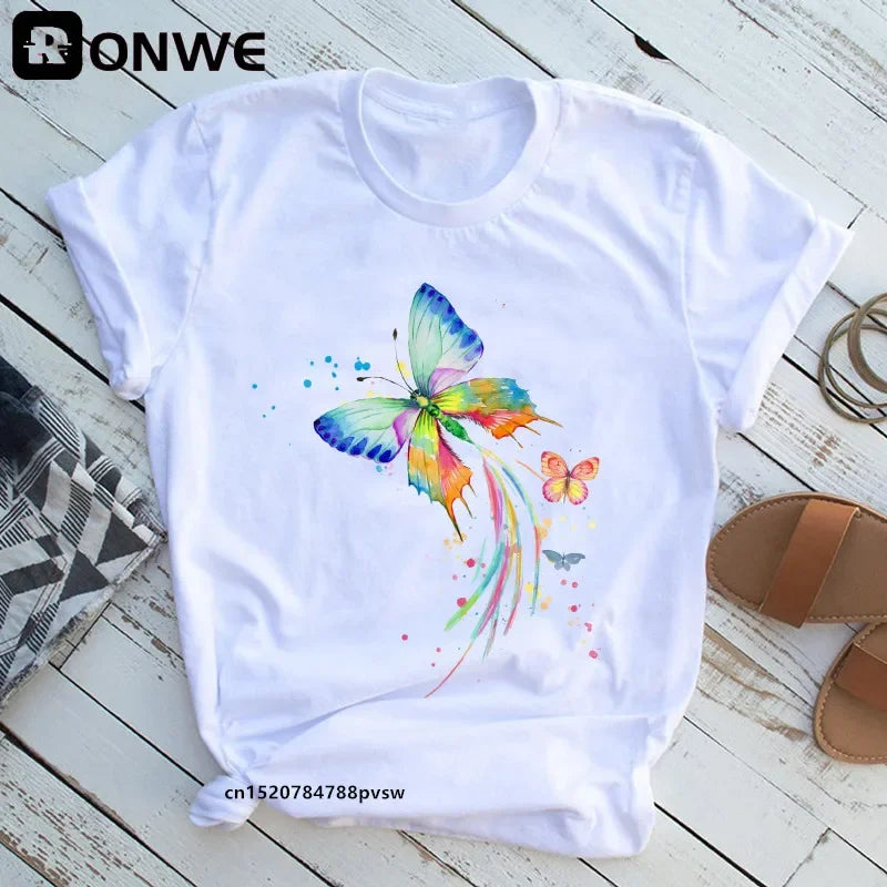 Woman Butterfly Tree Print T-Shirt - Empire P.E