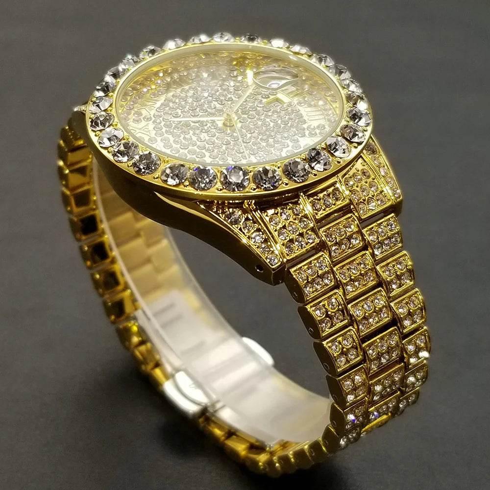 MISSFOX Hip Hop Men Watches Brand Luxury Roman Ice Out Automatic Date Male Wristwatch Full Diamond Waterproof Luminous Watch New - Empire P.E