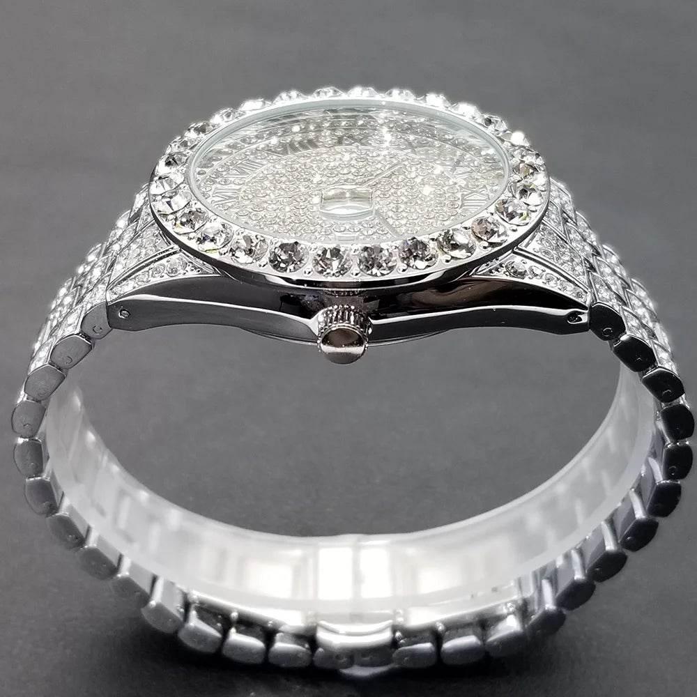MISSFOX Hip Hop Men Watches Brand Luxury Roman Ice Out Automatic Date Male Wristwatch Full Diamond Waterproof Luminous Watch New - Empire P.E
