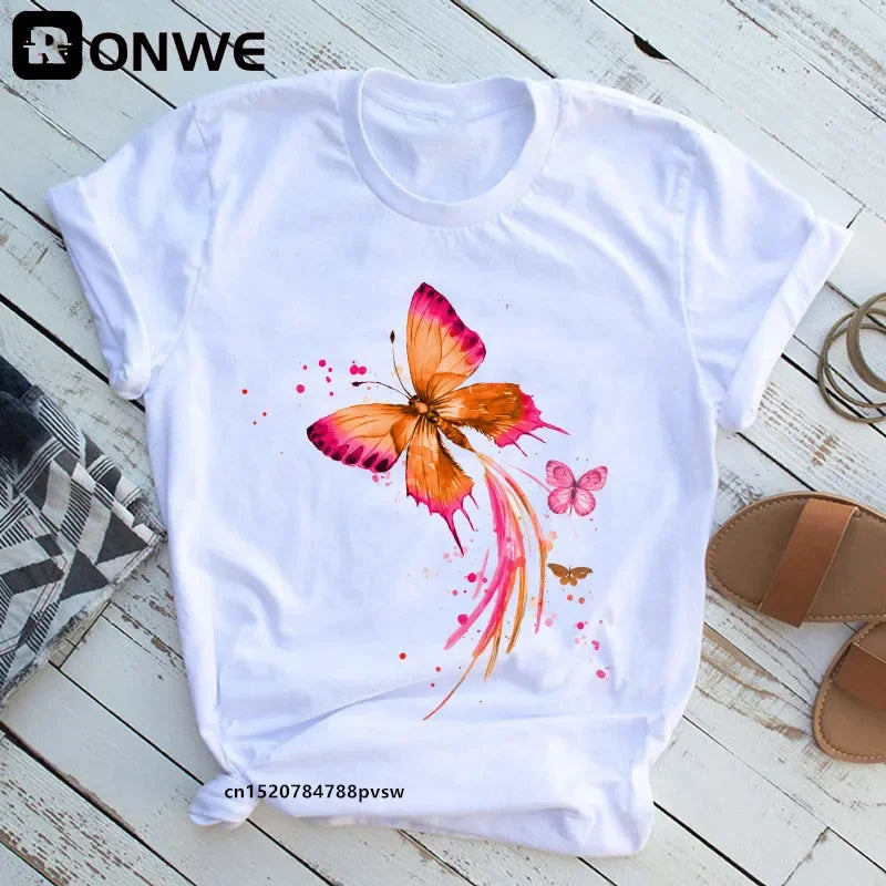 Woman Butterfly Tree Print T-Shirt - Empire P.E