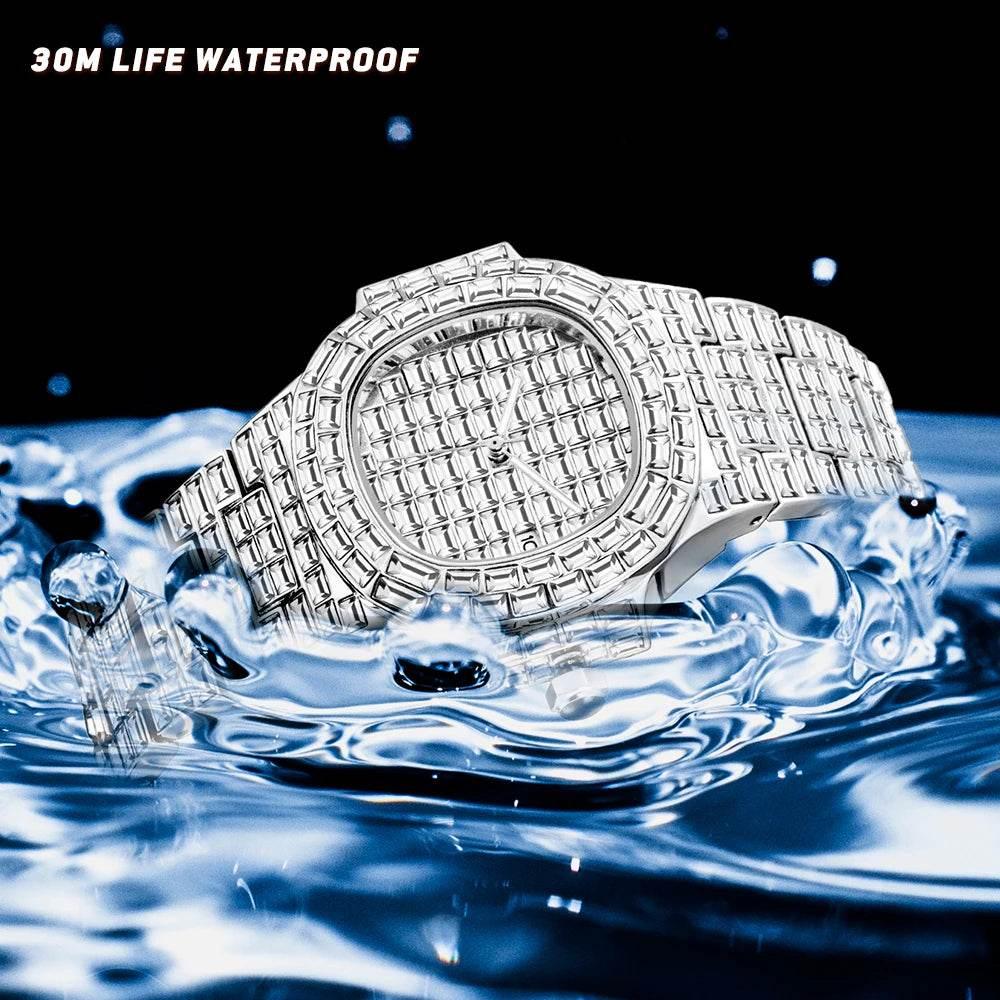 Luxury Iced Out Watch For Men Hip Hop Diamond Silver Quartz reloj hombre High End Dive Stainless Steel Male Watches Dropshipping - Empire P.E