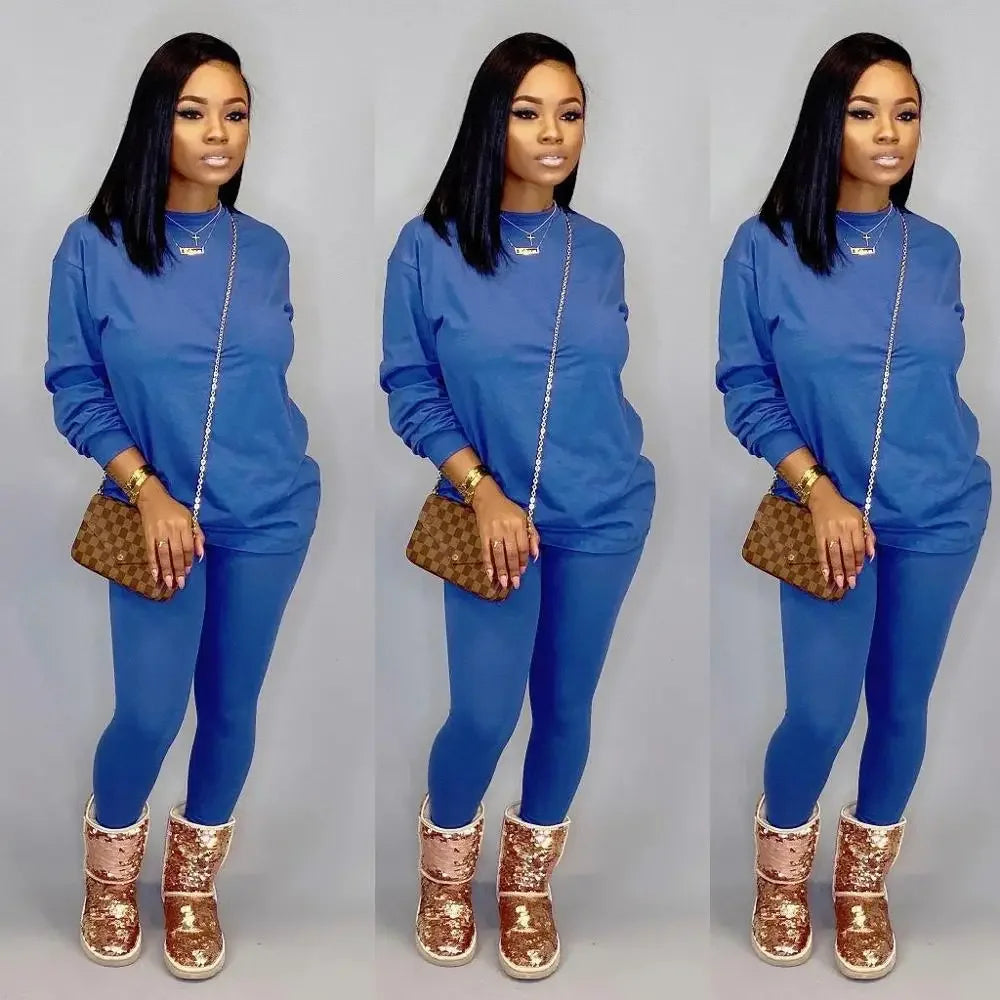 Fall Fashion Classic Solid Women's Set 2 Two Piece Set - Empire P.E