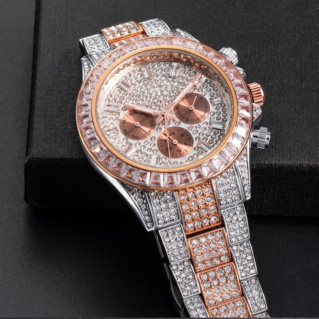 Hip Hop Calendar Watch For Men Stylsih Ice Out Green Diamond - Empire P.E