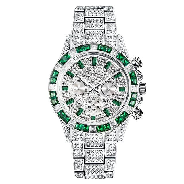 Hip Hop Calendar Watch For Men Stylsih Ice Out Green Diamond - Empire P.E