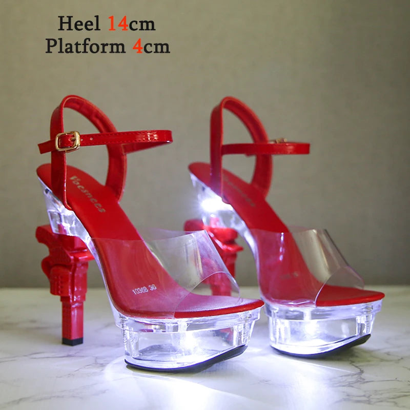 Voesnees Ultra-heeled Sandals LED Glowing Platform Women Shoes