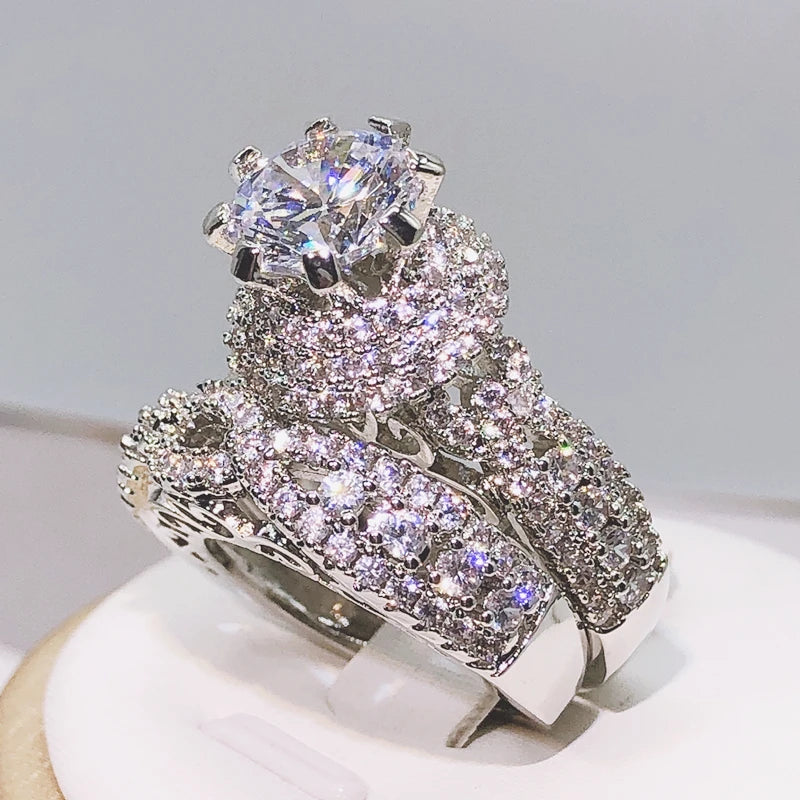 925 Silver Trendy Milangirl White Crystal Round Ring